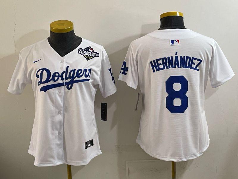 Women 2026 Nike Los Angeles Dodgers #8 Hernandez White Game MLB Jersey 02->women mlb jersey->Women Jersey